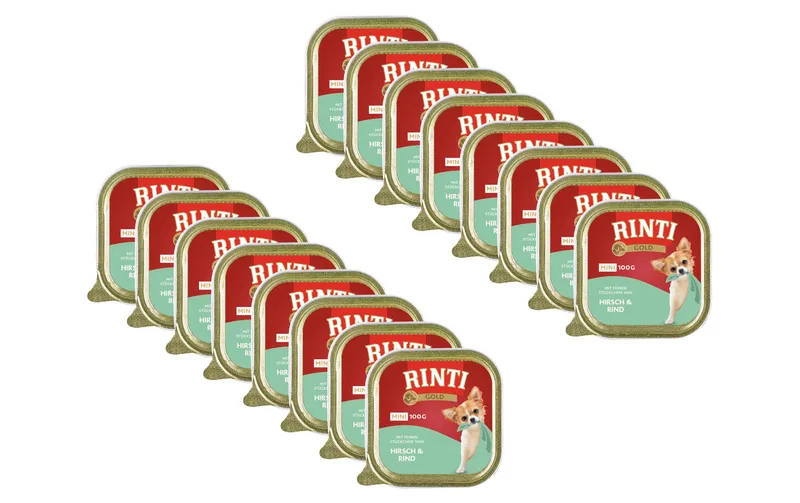 Rinti Nassfutter Gold Mini Hirsch & Rind, 16 x 100 g