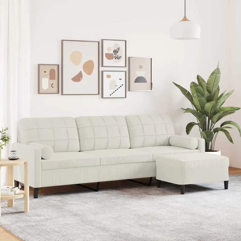 3-Sitzer-divano con Hocker crema 210 cm velluto