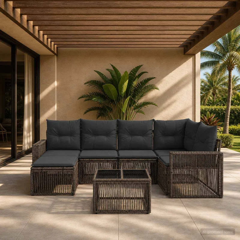 set divano da giardino 7 pz. grigio e grigio scuro polyrattan
