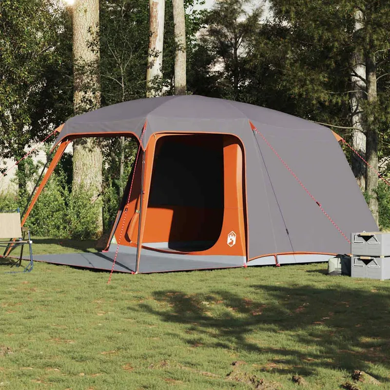 Campingzelt con Vorzelt 5 Personen grigio e arancione Wasserdicht