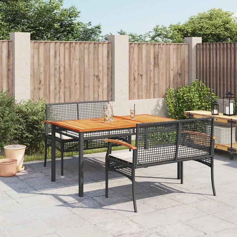 3-tlg. Garten-Essgruppe mit Kissen nero Poly Rattan