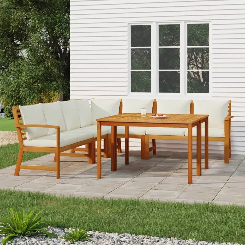 7-tlg. Garten-Essgruppe mit Kissen legno massiccio acacia