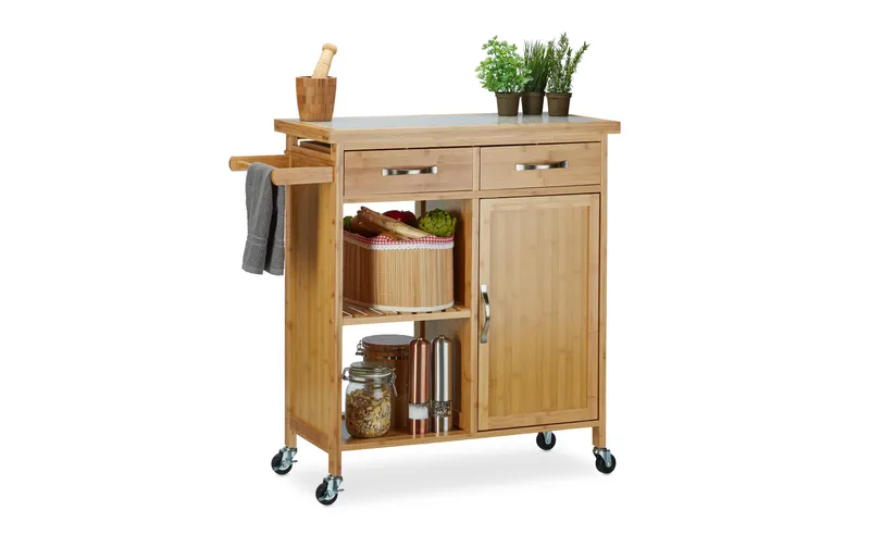 relaxdays Küchenwagen 85.5 x 89.5 x 36 cm, brun/gris