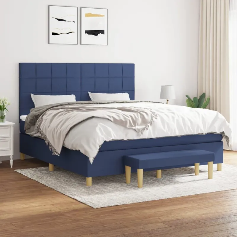 letto boxspring mit Matratze blu 180x200 cm tessuto