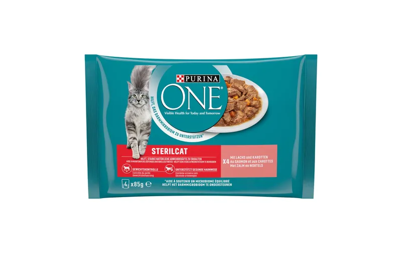 Purina ONE Nassfutter STERILCAT in Sauce Lachs/Karotten, 4 x 85g