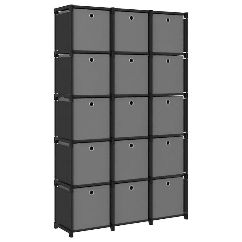 Würfel-Regal mit Boxen 15 Fächer nero 103x30x175,5 cm tessuto