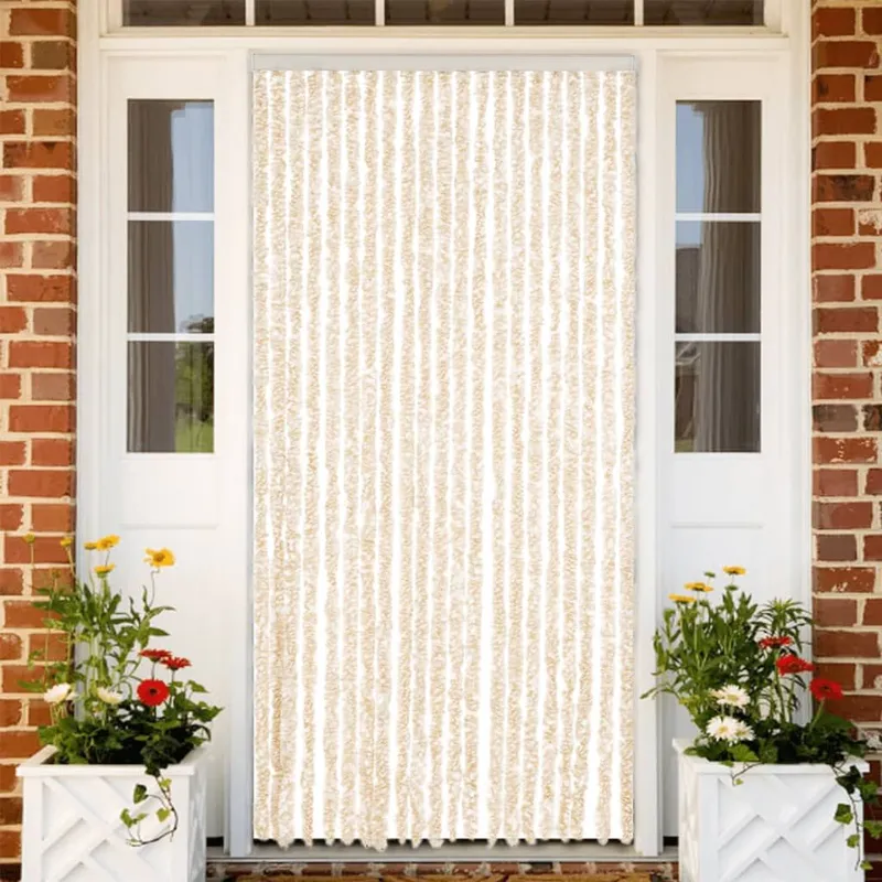 Rideau anti-mouches beige et blanc 90x220 cm chenille