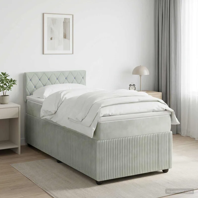Lit boxspring avec matelas Gris clair 90 x 190 cm Velours