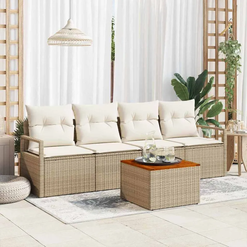 set divano da giardino 5 pz. beige e crema polyrattan