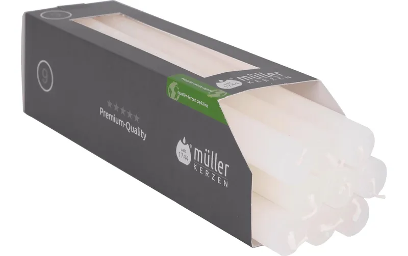 müller Kerzen Stabkerze Polar 25 cm x 2.2 cm, blanc, 9 pièces, blanc