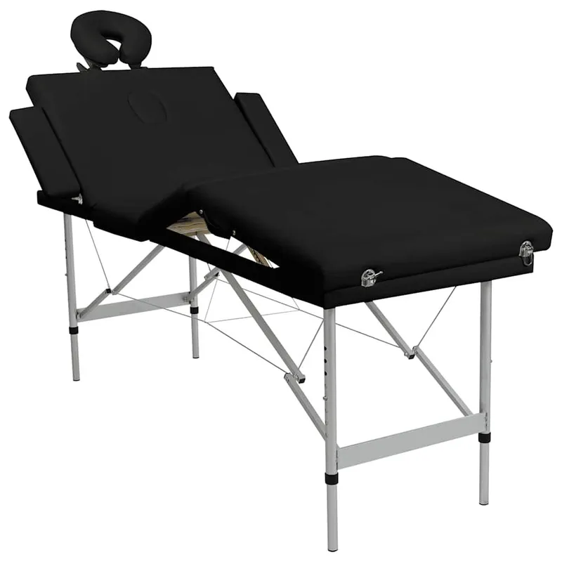 Massageliege Klappbar 4-Zonen mit Aluminiumgestell nero