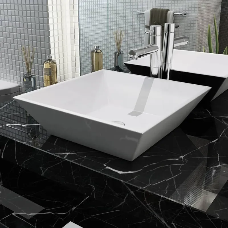 Waschbecken Quadratisch Keramik bianco 41,5 x 41,5 x 12 cm