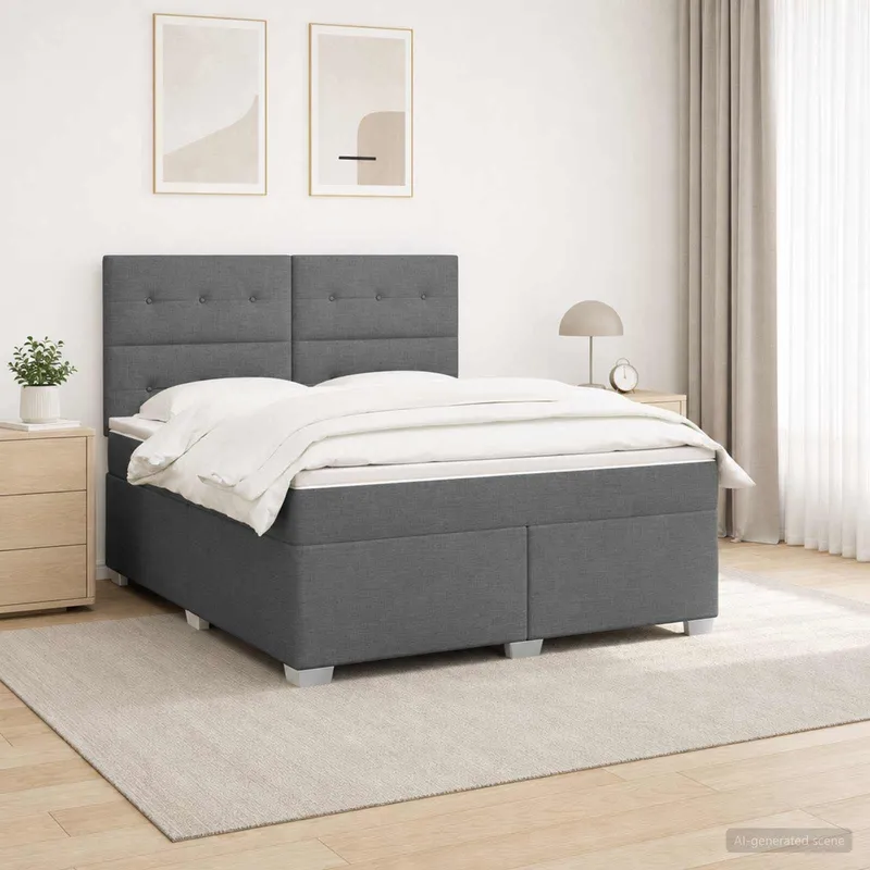 Lit boxspring avec matelas Gris foncé 140 x 190 cm Tissu