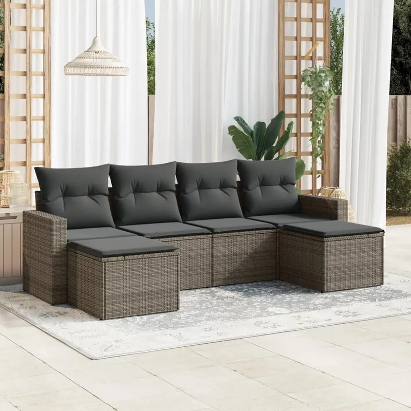 6-tlg. garden sofa set with cushions grey Poly Rattan