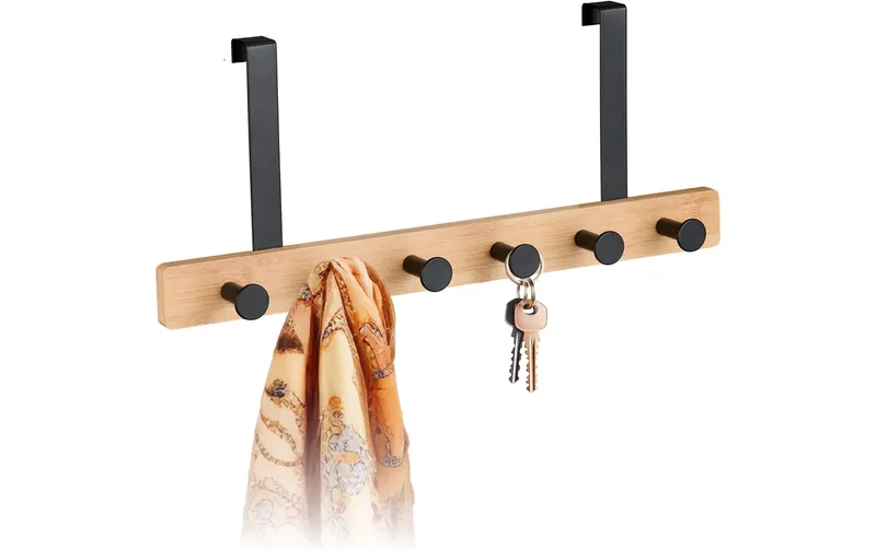 relaxdays Türgarderobe mit 6 Haken, noir/Hellbraun