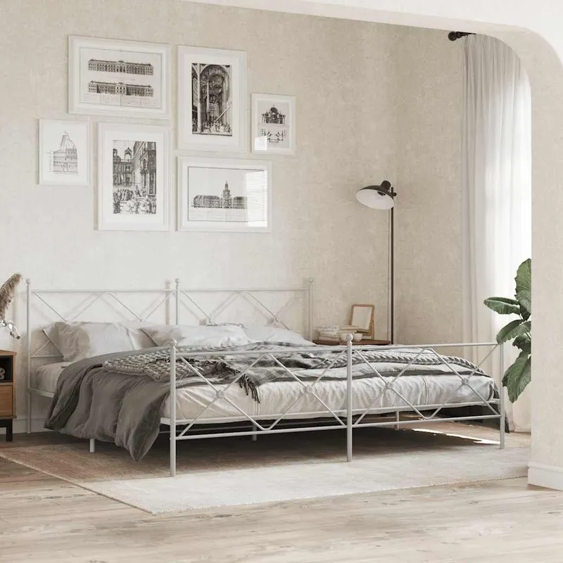 struttura letto con testiera e pediera metallo bianco 200x200 cm