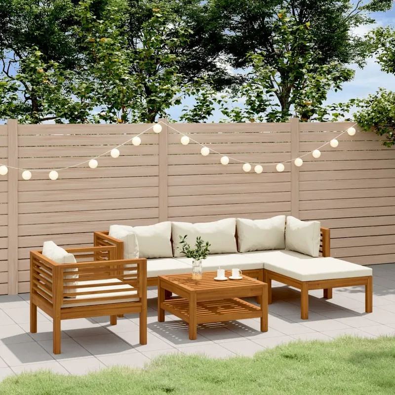 6-tlg. Garten-Lounge-Set mit Creme Kissen legno massiccio acacia