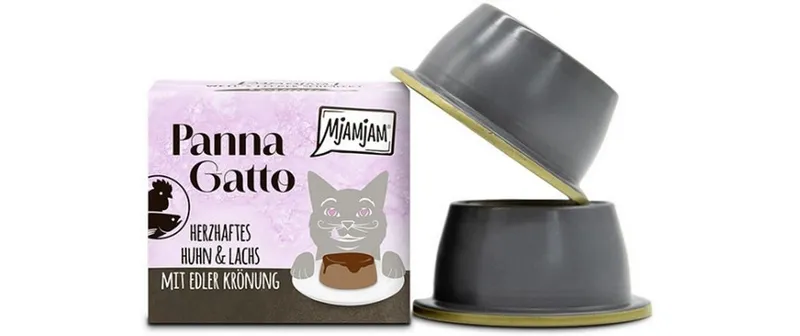 Mjamjam Panna Gatto Huhn und Lachs mit edler Krönung, 2 x 80 g