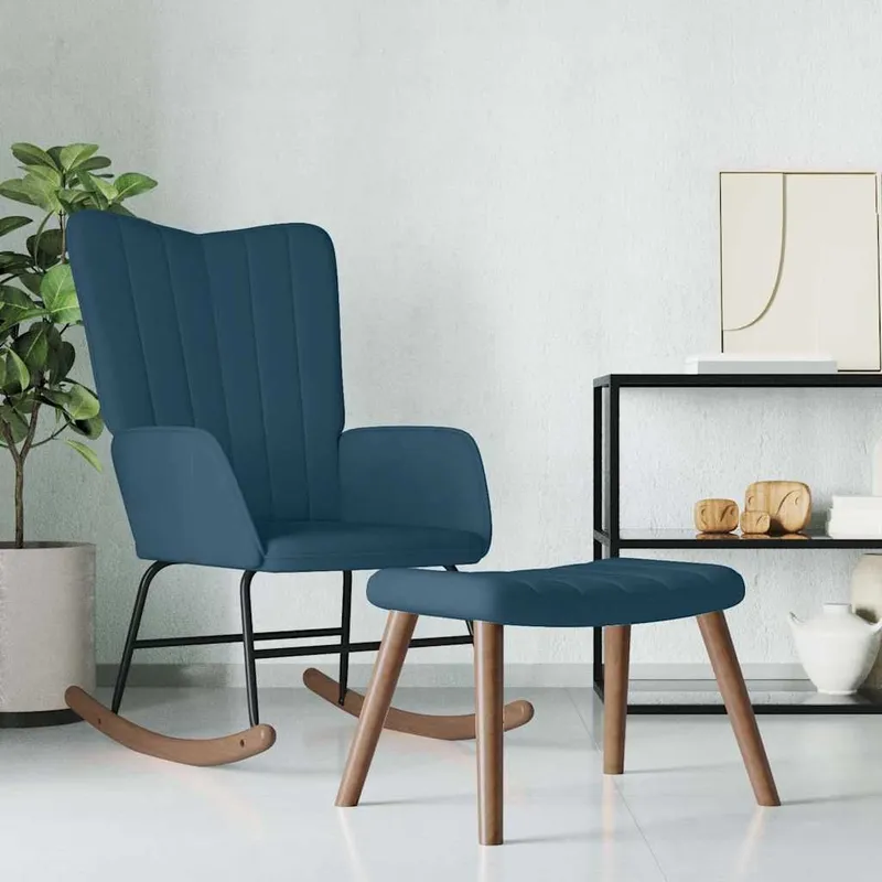Schaukelstuhl mit Hocker Samt blue