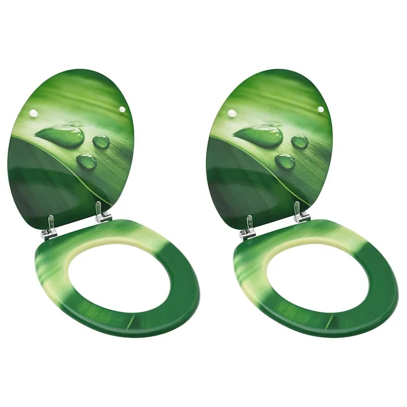 Toilettensitze mit Deckel 2 Stk. MDF verde Wassertropfen-Design
