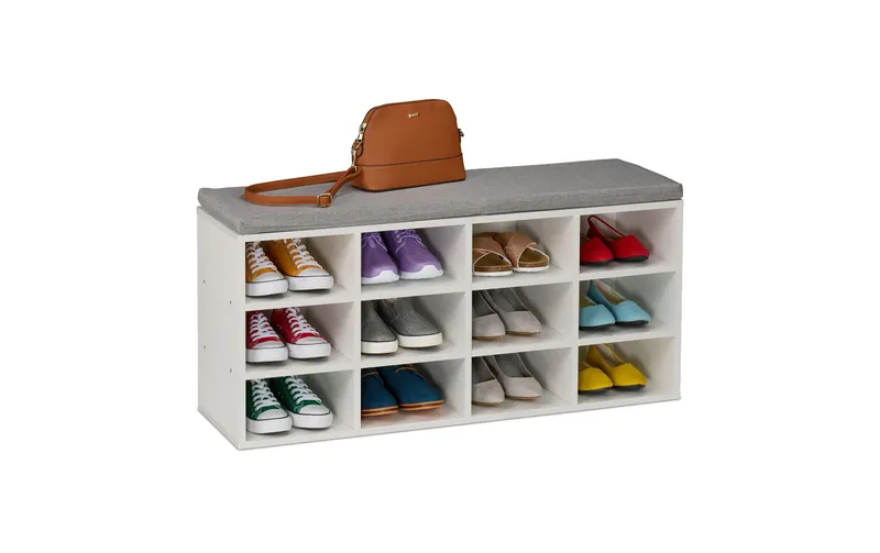 relaxdays Schuhbank avec Sitzfläche avec 12 Fächern, gris/blanc