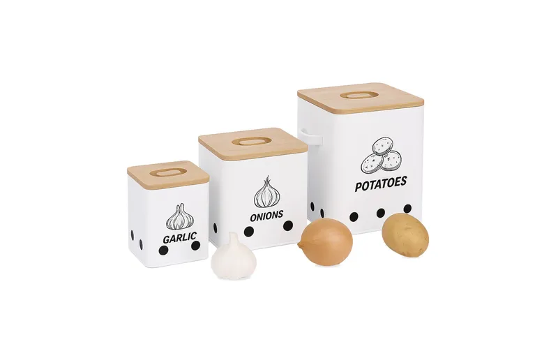 relaxdays Kartoffelbehälter 3er Set, Weiss