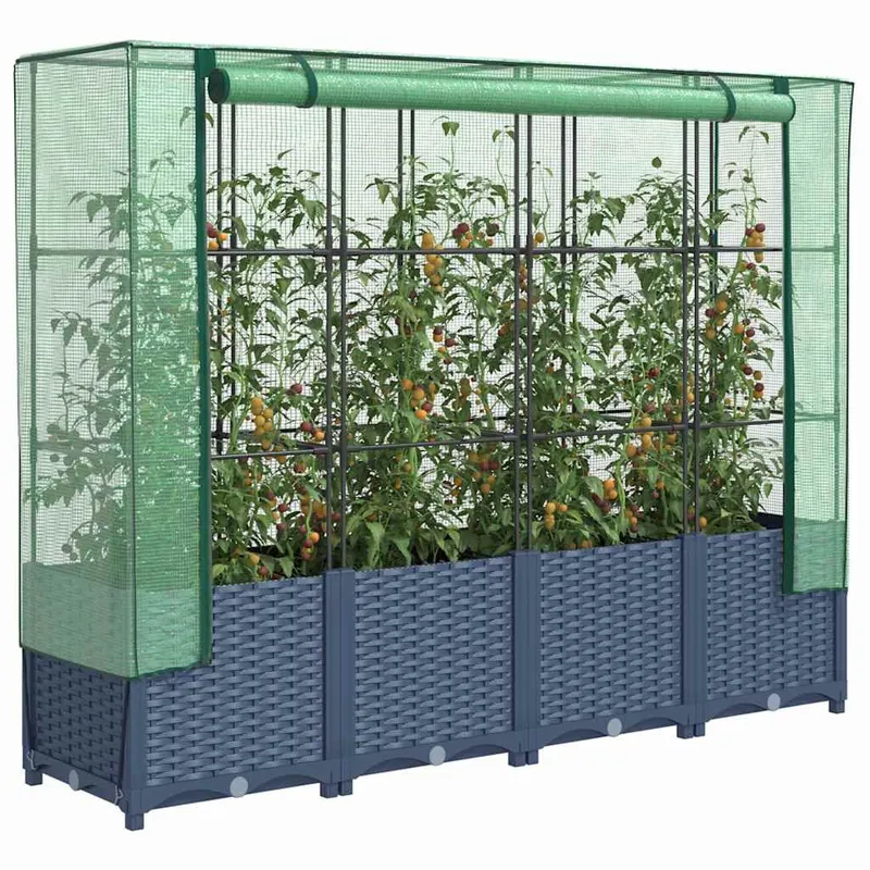 Hochbeet mit Gewächshausabdeckung Rattanoptik 160x40x138 cm