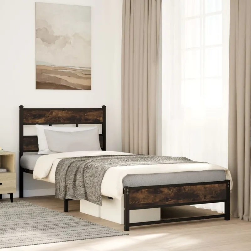 letto in metalloo senza materasso rovere affumicato 80x200 cm