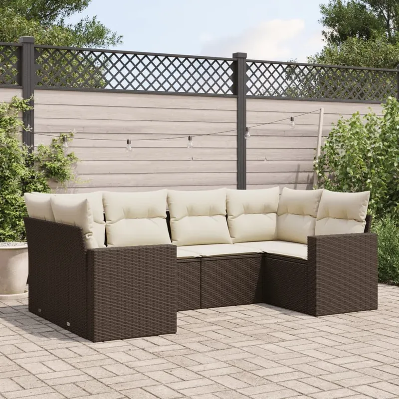 6-tlg. garden sofa set with cushions brown Poly Rattan