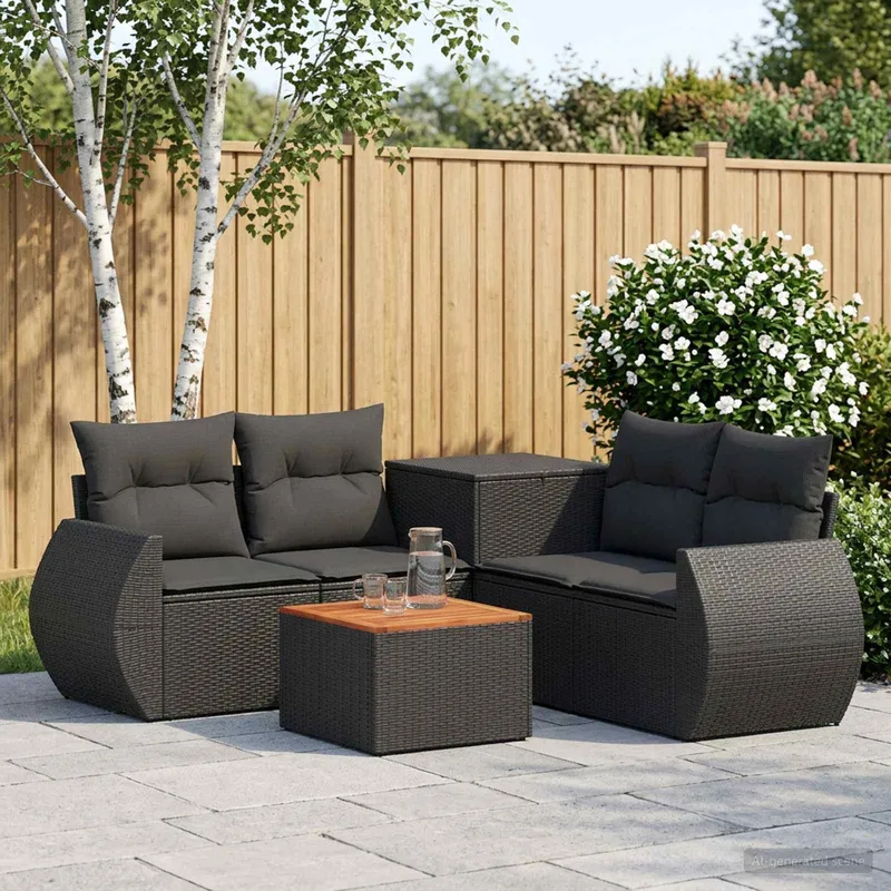 Sofa Set 6 stk. Schwarz Polyrattan und Stahl