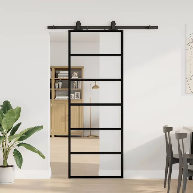Schiebetür mit Beschlag black 76x205 cm ESG-Glas
