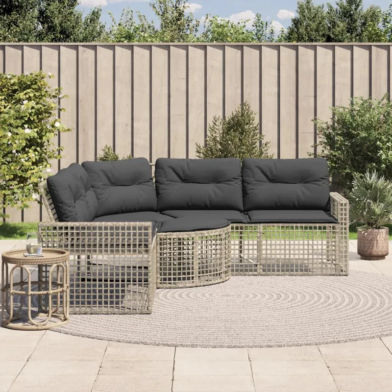 divano da giardino in L-Form con cuscini e Fußbank grigio chiaro polyrattan