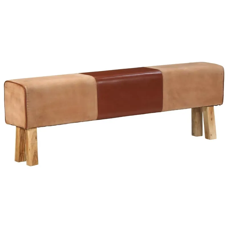 Bank Turnbock-Design 160cm marrone Echtleder legno massiccio acacia