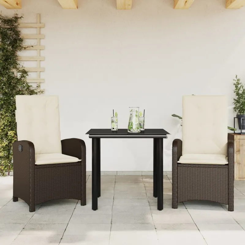 3-tlg. Garten-Essgruppe mit Kissen marrone Poly Rattan