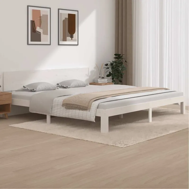 Bedframe massief grenenhout wit 200x200 cm