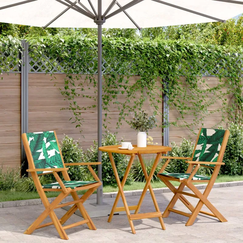 3 pz. Bistro-Set Blattmuster tessuto e legno massiccio