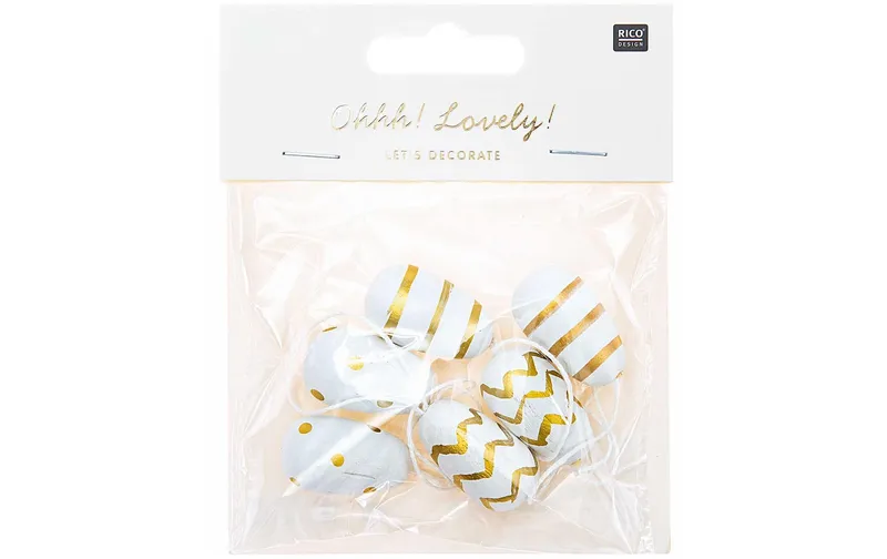 Rico Design Aufhänger Osterei 6 pièces, Gold/blanc