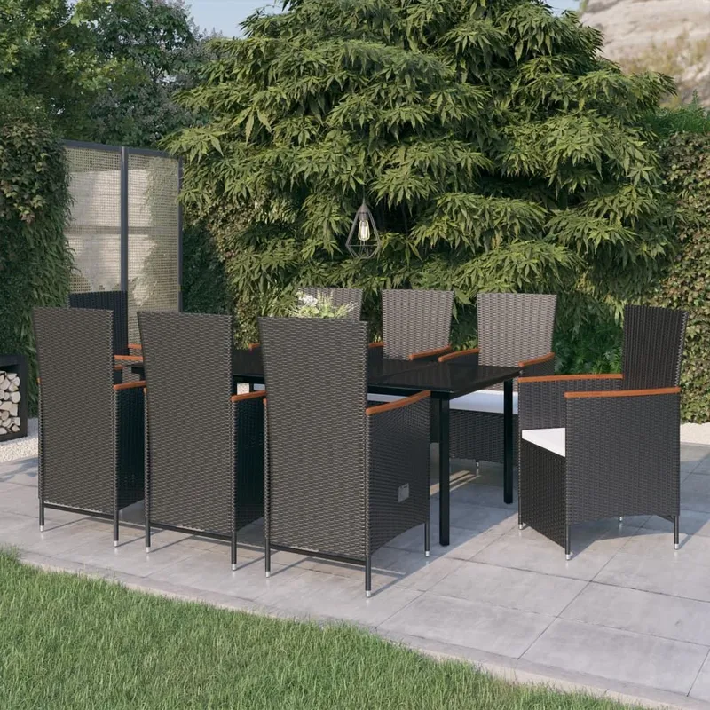 9-tlg. Garten-Essgruppe mit Kissen Schwarz