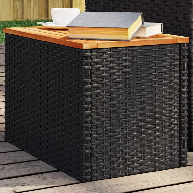 Garten-Beistelltische 2 Stk black 55x34x37cm Poly Rattan Holz