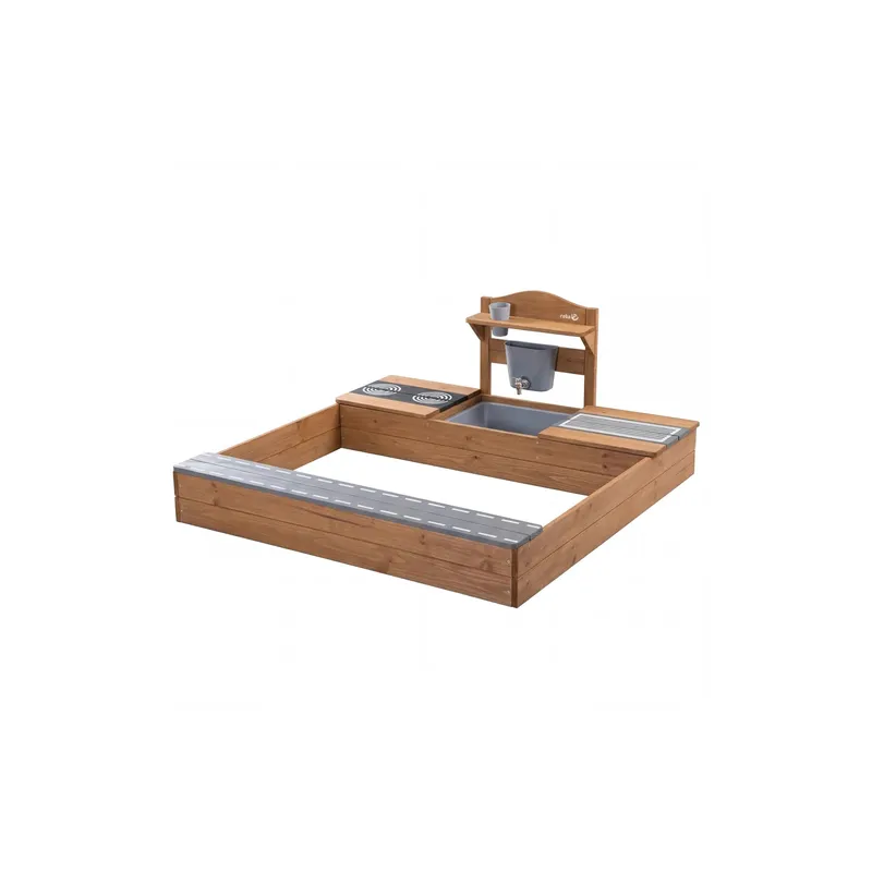 roba Sandkasten mit Matschküche Massivholz Kunstfabric brown