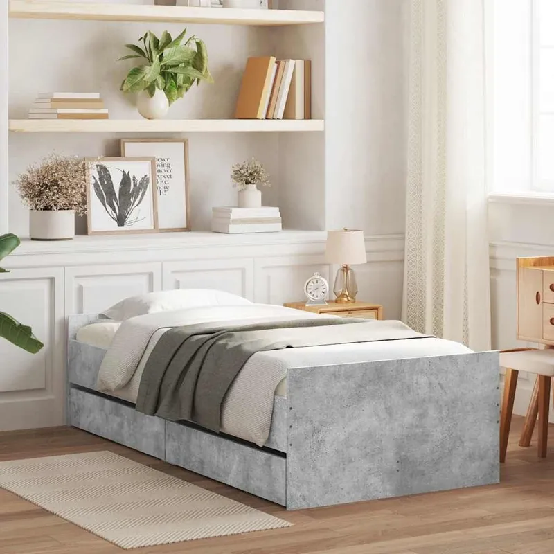 struttura letto con cassetti grigio cemento 90x190 cm