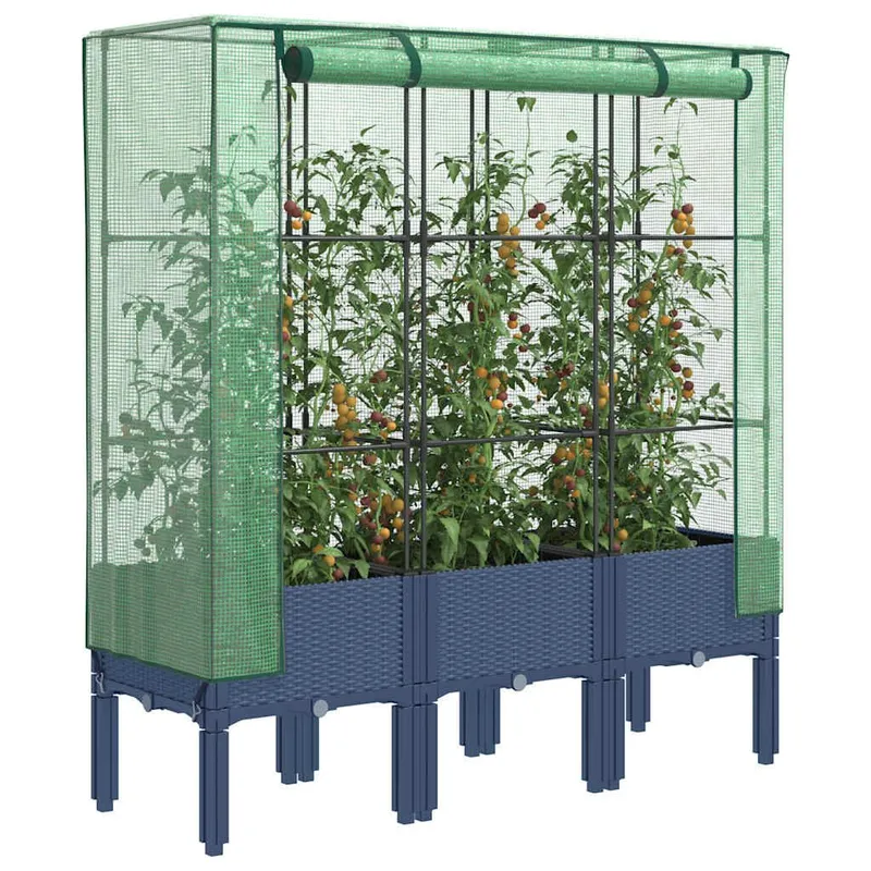 Hochbeet mit Gewächshaus-Aufsatz Rattan-Optik 120x40x140 cm