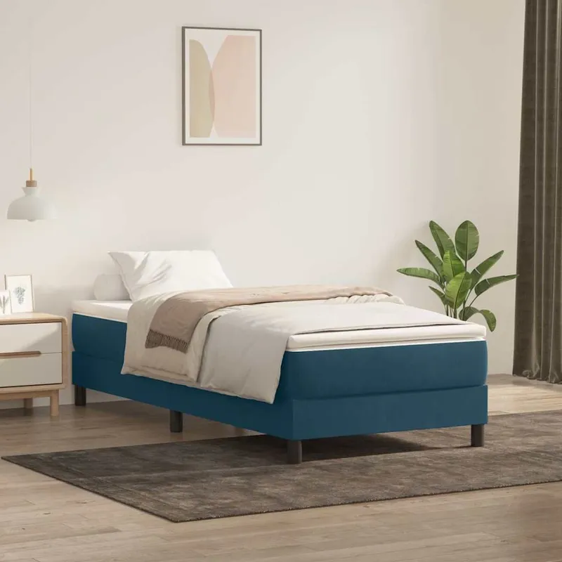 letto boxspring senza materasso blu scuro 90x220 cm velluto