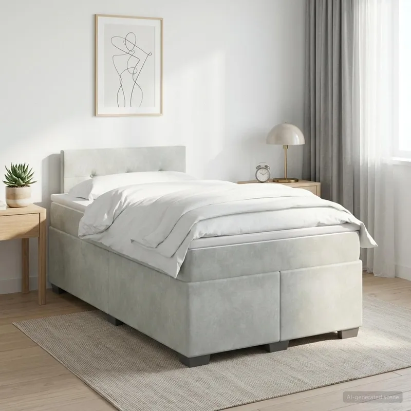 box spring bed mit Matratze Hellgrau 120 x 200 cm Samt