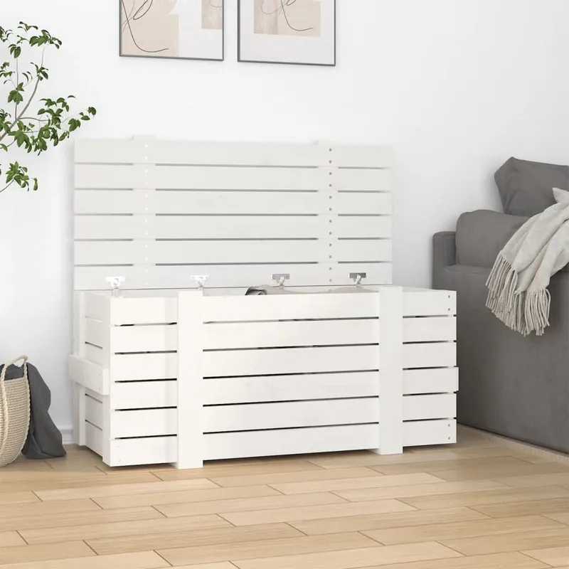 Truhe bianco 91x40,5x42 cm legno massiccio pino