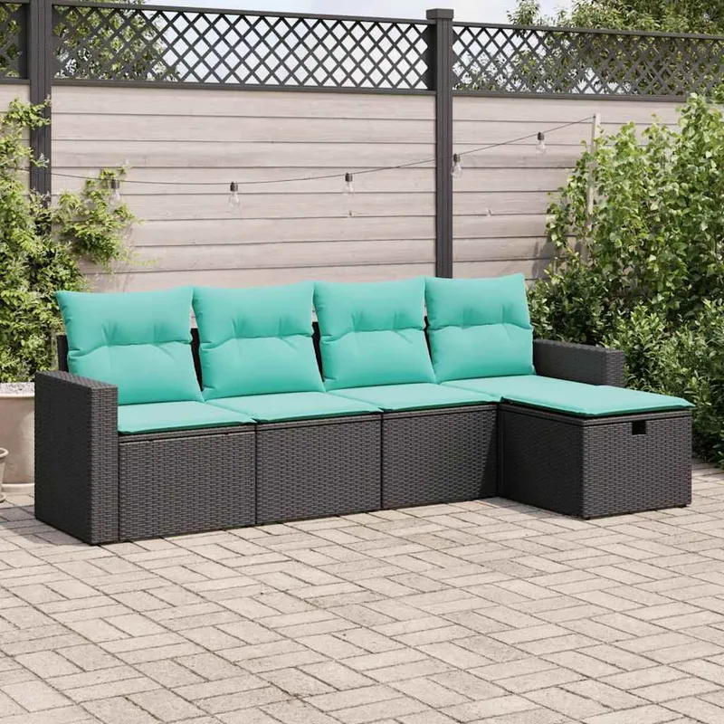5-tlg. garden sofa set with cushions black Poly Rattan
