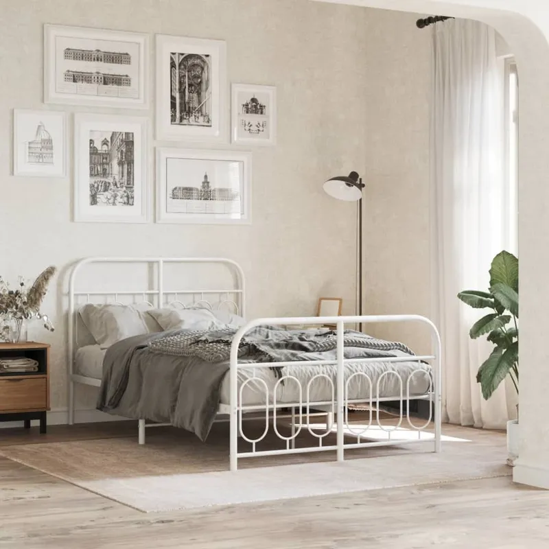 struttura letto con testiera e pediera metallo bianco 120x190 cm