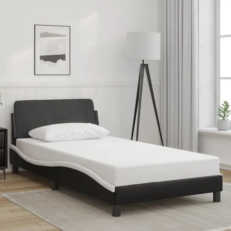 Letto «Dover» nero e bianco 100x190cm finta pelle