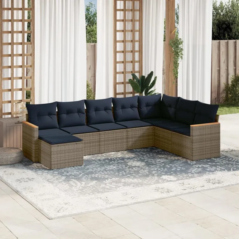 8 pezzi set divano da giardino con cuscini, grigio, polyrattan