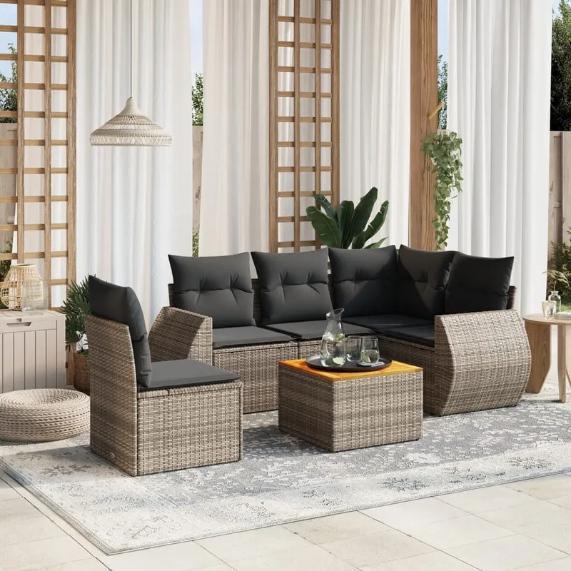 6-tlg. set divano da giardino con cuscini grigio Poly Rattan